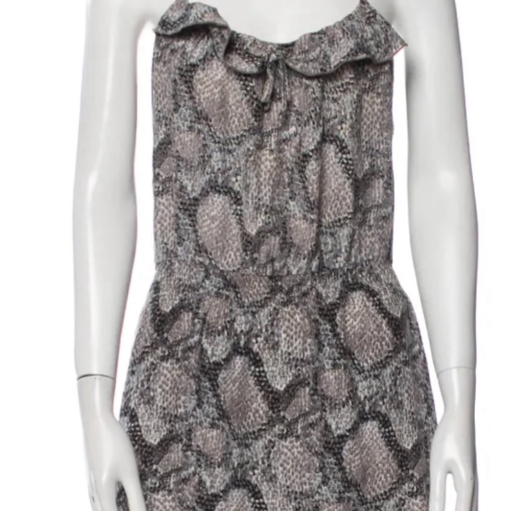Sleeveless Ruffled Neck Snake-Print Dress in Gray